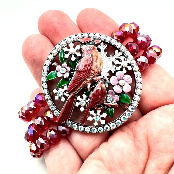 Kirks Folly Womens Bracelet Red Bird Cardinal Silver Tone Crystal - Picture 2 of 3